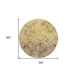 Homeroots 3' Beige Brown Copper Geometric Washable Indoor Outdoor Area Rug For Versatile Home Decor Solutions 8' Round Polyester 586122