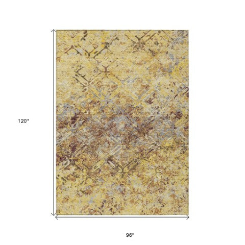 Homeroots 3' Beige Brown Copper Geometric Washable Indoor Outdoor Area Rug For Versatile Home Decor Solutions 8' X 10' Polyester 586123