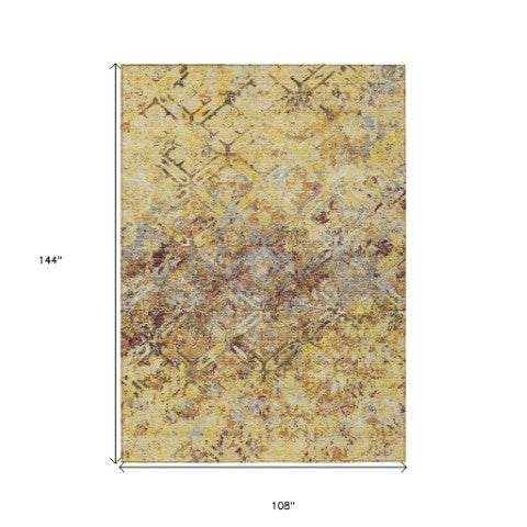 Homeroots 3' Beige Brown Copper Geometric Washable Indoor Outdoor Area Rug For Versatile Home Decor Solutions 9' X 12' Polyester 586124