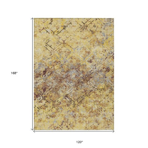 Homeroots 3' Beige Brown Copper Geometric Washable Indoor Outdoor Area Rug For Versatile Home Decor Solutions 10' X 14' Polyester 586125