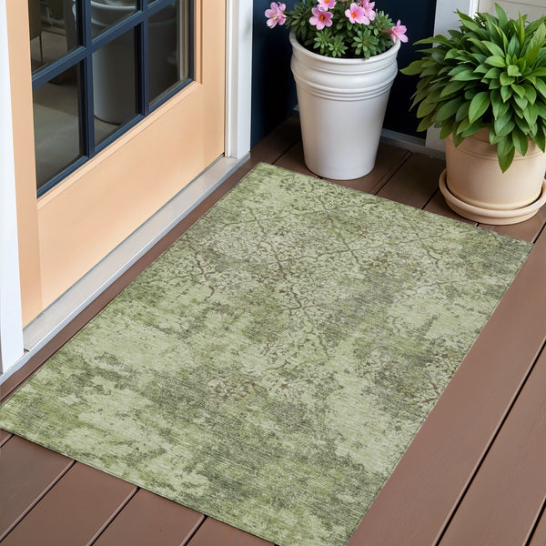 Homeroots 3' Floral Washable Area Rug In Artichoke & Fern Green - Perfect For Indoor & Outdoor Spaces! 3' X 5' Polyester 586126