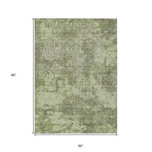 Homeroots 3' Floral Washable Area Rug In Artichoke & Fern Green - Perfect For Indoor & Outdoor Spaces! 5' X 8' Polyester 586127