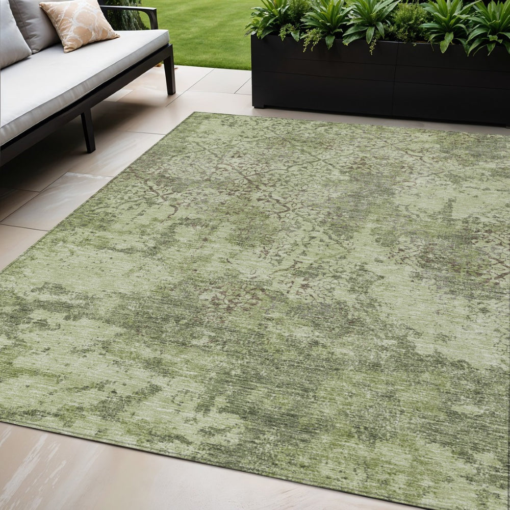 HomeRoots 5' Timeless Floral Area Rug in Artichoke and Fern Green - Washable, Durable, Indoor/Outdoor Charm 5' X 8' 586127