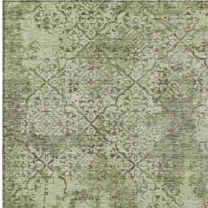 Homeroots 3' Floral Washable Area Rug In Artichoke & Fern Green - Perfect For Indoor & Outdoor Spaces! 5' X 8' Polyester 586127