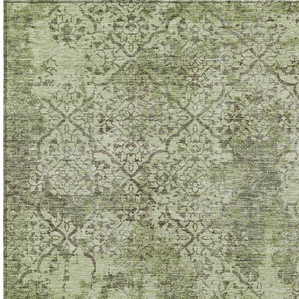 Homeroots 3' Floral Washable Area Rug In Artichoke & Fern Green - Perfect For Indoor & Outdoor Spaces! 5' X 8' Polyester 586127