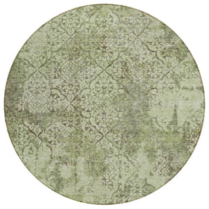 HomeRoots 5' Timeless Floral Area Rug in Artichoke and Fern Green - Washable, Durable, Indoor/Outdoor Charm 8' Round 586128