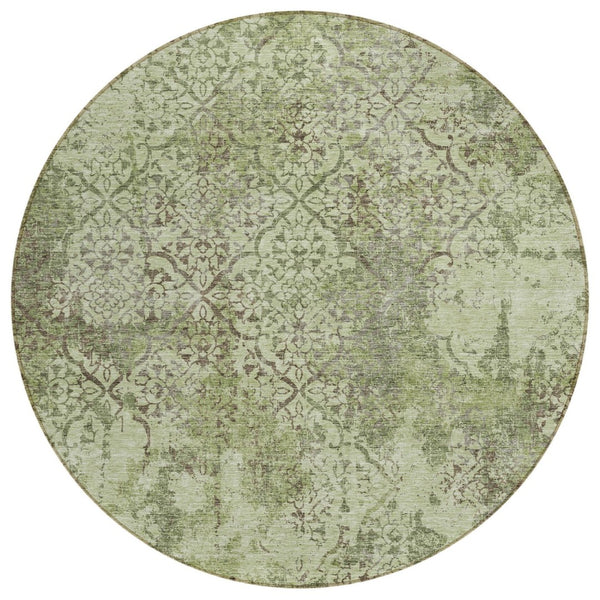 HomeRoots 5' Timeless Floral Area Rug in Artichoke and Fern Green - Washable, Durable, Indoor/Outdoor Charm 8' Round 586128