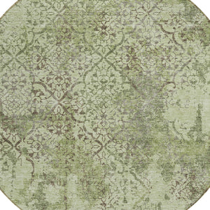 Homeroots 3' Floral Washable Area Rug In Artichoke & Fern Green - Perfect For Indoor & Outdoor Spaces! 8' Round Polyester 586128