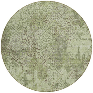 Homeroots 3' Floral Washable Area Rug In Artichoke & Fern Green - Perfect For Indoor & Outdoor Spaces! 8' Round Polyester 586128