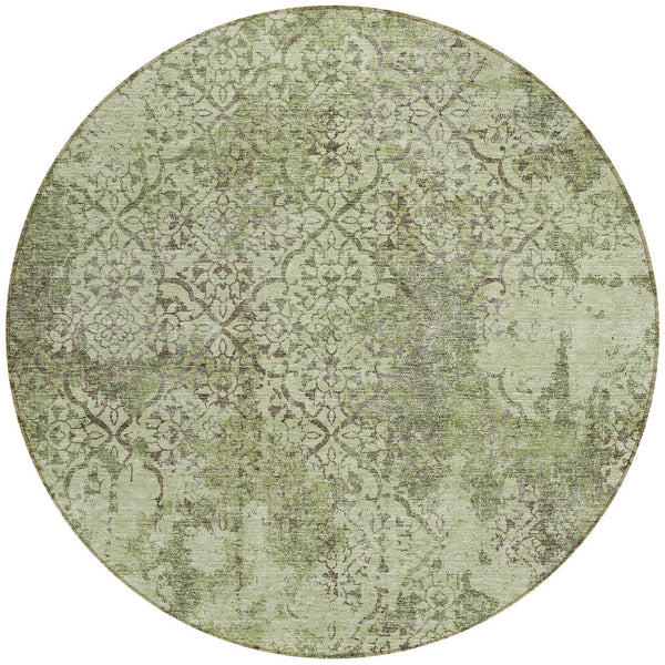 Homeroots 3' Floral Washable Area Rug In Artichoke & Fern Green - Perfect For Indoor & Outdoor Spaces! 8' Round Polyester 586128