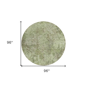 Homeroots 3' Floral Washable Area Rug In Artichoke & Fern Green - Perfect For Indoor & Outdoor Spaces! 8' Round Polyester 586128