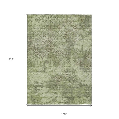 Homeroots 3' Floral Washable Area Rug In Artichoke & Fern Green - Perfect For Indoor & Outdoor Spaces! 9' X 12' Polyester 586130