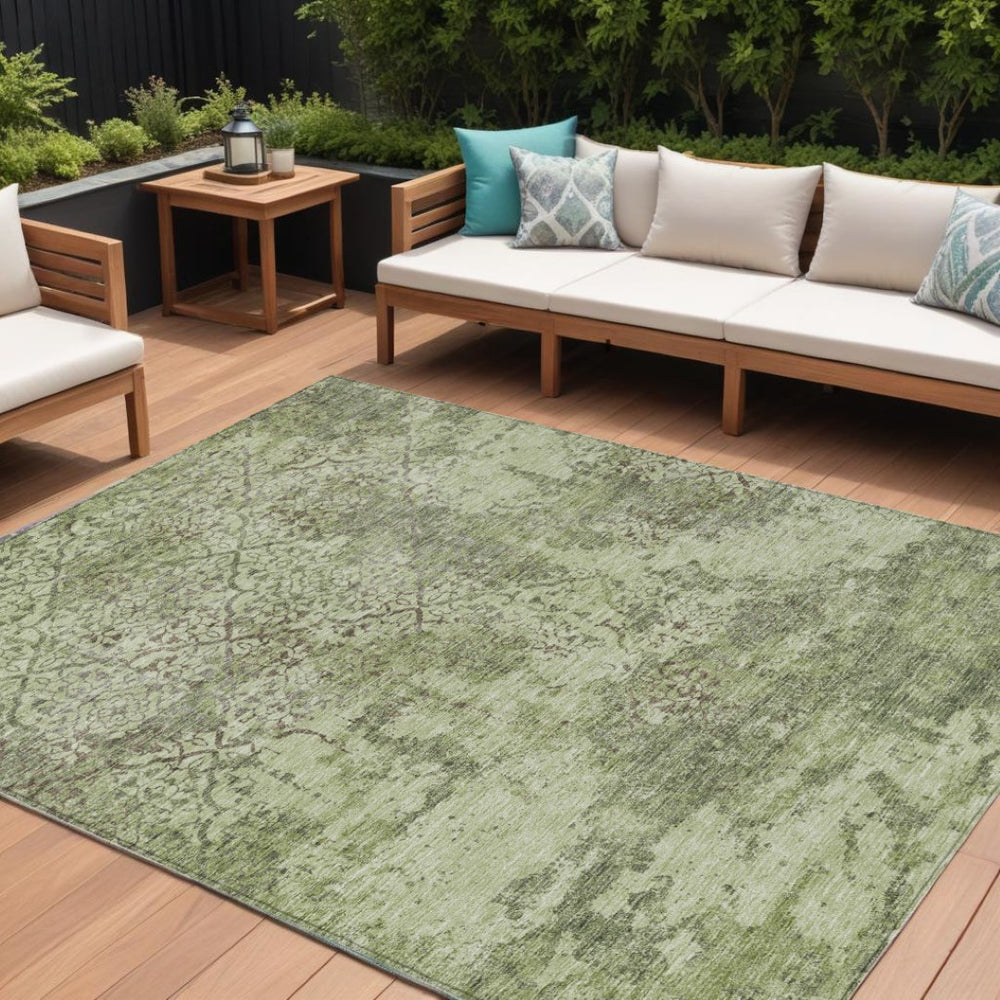 HomeRoots 9' Floral Washable Indoor Outdoor Area Rug in Artichoke & Fern Green - Durable, Stylish, Versatile! 9' X 12' 586130