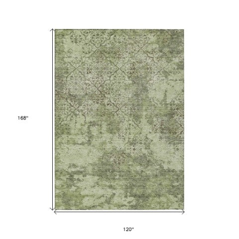 Homeroots 3' Floral Washable Area Rug In Artichoke & Fern Green - Perfect For Indoor & Outdoor Spaces! 10' X 14' Polyester 586131