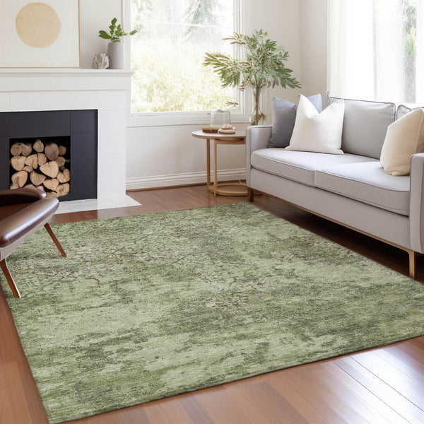 Homeroots 3' Floral Washable Area Rug In Artichoke & Fern Green - Perfect For Indoor & Outdoor Spaces! 10' X 14' Polyester 586131