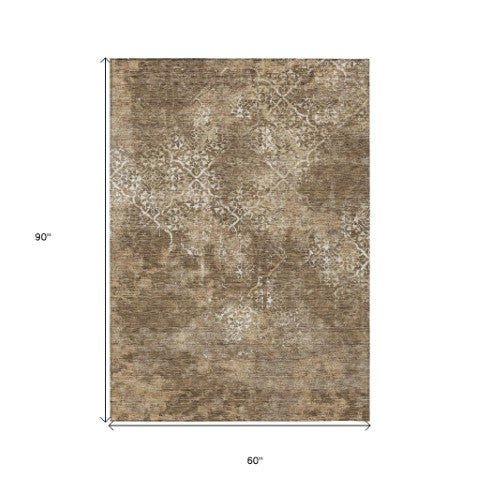Homeroots 3' Floral Washable Area Rug In Artichoke & Fern Green - Perfect For Indoor & Outdoor Spaces! 5' X 8' Polyester 586133