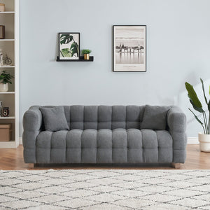 English Elm Grey 80" Teddy Fleece Sofa—3-Seat Solid Wood Frame, Silver Metal Legs, 2 Throw Pillows, 500lb Capacity W1278141700