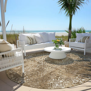 Homeroots 3' Floral Washable Area Rug In Artichoke & Fern Green - Perfect For Indoor & Outdoor Spaces! 8' Round Polyester 586134