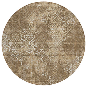 HomeRoots 5' Durable Floral Indoor Outdoor Area Rug in Brown, Taupe, and Ivory - Washable & Stylish Decor 8' Round 586134
