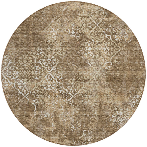 Homeroots 3' Floral Washable Area Rug In Artichoke & Fern Green - Perfect For Indoor & Outdoor Spaces! 8' Round Polyester 586134