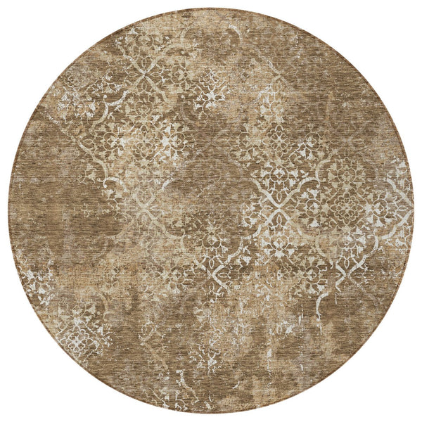 Homeroots 3' Floral Washable Area Rug In Artichoke & Fern Green - Perfect For Indoor & Outdoor Spaces! 8' Round Polyester 586134