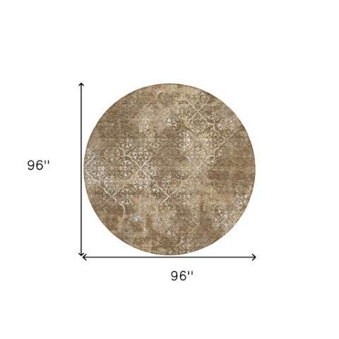 Homeroots 3' Floral Washable Area Rug In Artichoke & Fern Green - Perfect For Indoor & Outdoor Spaces! 8' Round Polyester 586134