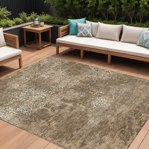 Homeroots 3' Floral Washable Area Rug In Artichoke & Fern Green - Perfect For Indoor & Outdoor Spaces! 8' X 10' Polyester 586135