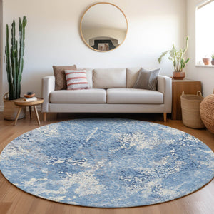 Homeroots 3' Floral Washable Area Rug In Artichoke & Fern Green - Perfect For Indoor & Outdoor Spaces! 8' Round Polyester 586140