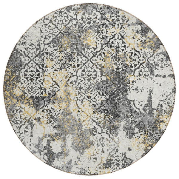 HomeRoots 5' Charcoal Gray and Silver Floral Area Rug - Stylish, Durable, and Washable for Indoor or Outdoor Use 8' Round 586146
