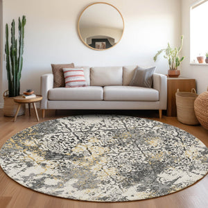 Homeroots 3' Floral Washable Area Rug In Artichoke & Fern Green - Perfect For Indoor & Outdoor Spaces! 8' Round Polyester 586146