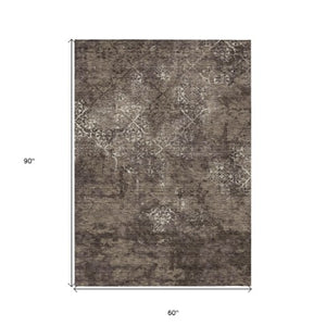 Homeroots 3' Floral Washable Area Rug In Artichoke & Fern Green - Perfect For Indoor & Outdoor Spaces! 5' X 8' Polyester 586151