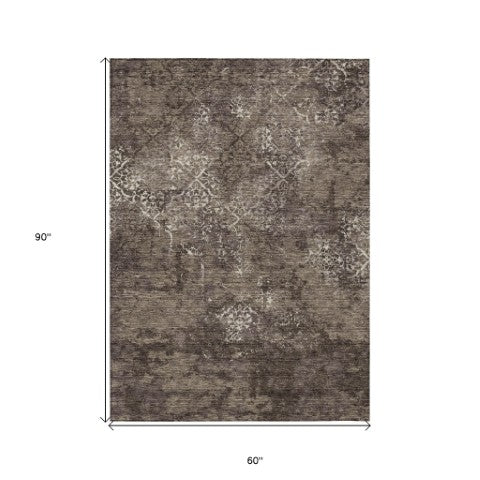 Homeroots 3' Floral Washable Area Rug In Artichoke & Fern Green - Perfect For Indoor & Outdoor Spaces! 5' X 8' Polyester 586151