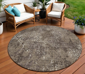 Homeroots 3' Floral Washable Area Rug In Artichoke & Fern Green - Perfect For Indoor & Outdoor Spaces! 8' Round Polyester 586152