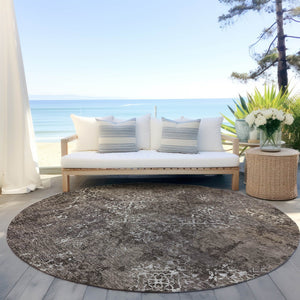 Homeroots 3' Floral Washable Area Rug In Artichoke & Fern Green - Perfect For Indoor & Outdoor Spaces! 8' Round Polyester 586152