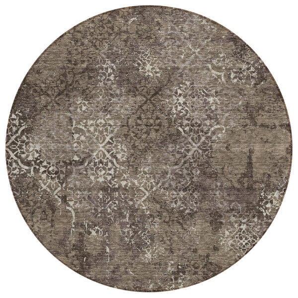 HomeRoots 5' Timeless Floral Charm Washable Area Rug - Durable Indoor Outdoor Style for High-Traffic Spaces 8' Round 586152