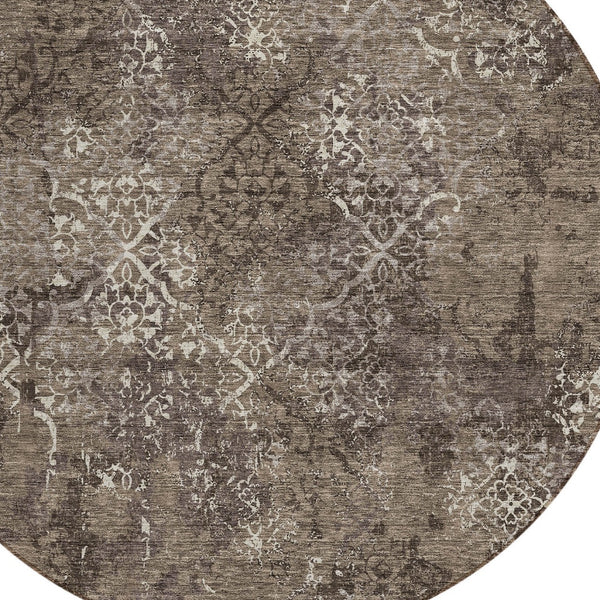 Homeroots 3' Floral Washable Area Rug In Artichoke & Fern Green - Perfect For Indoor & Outdoor Spaces! 8' Round Polyester 586152