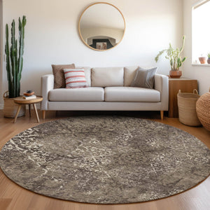 Homeroots 3' Floral Washable Area Rug In Artichoke & Fern Green - Perfect For Indoor & Outdoor Spaces! 8' Round Polyester 586152