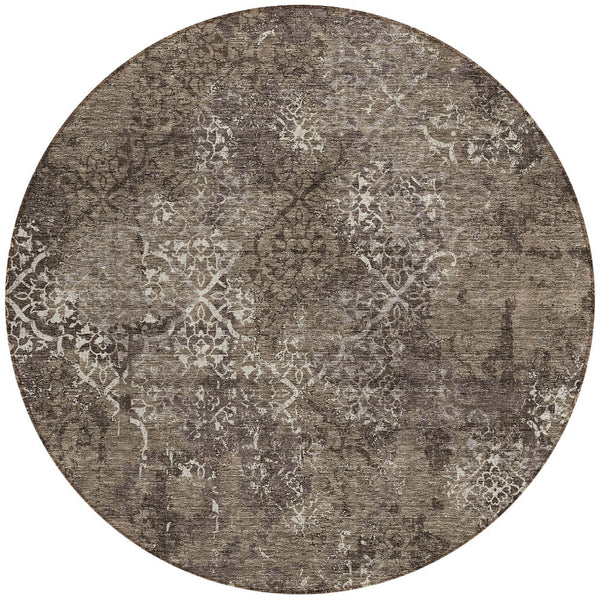 Homeroots 3' Floral Washable Area Rug In Artichoke & Fern Green - Perfect For Indoor & Outdoor Spaces! 8' Round Polyester 586152