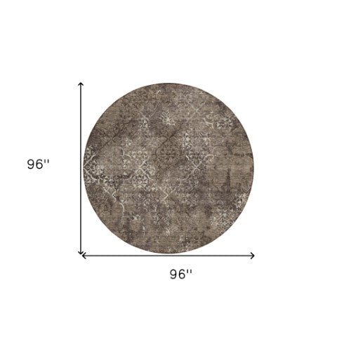 Homeroots 3' Floral Washable Area Rug In Artichoke & Fern Green - Perfect For Indoor & Outdoor Spaces! 8' Round Polyester 586152