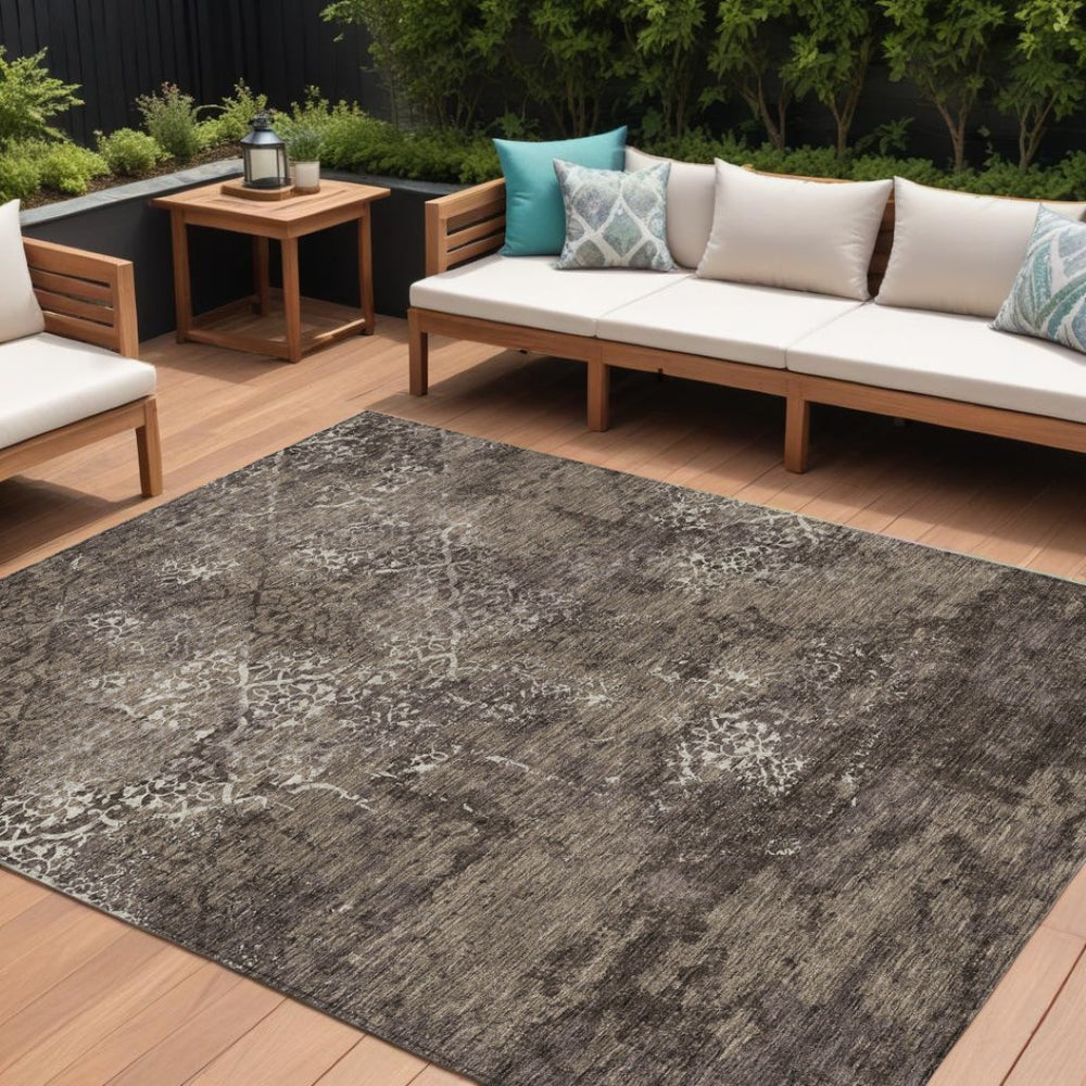 HomeRoots 9' Durable Floral Area Rug - Elegant Brown and Ivory Design for Indoor & Outdoor Spaces, Easy Care 9' X 12' 586154