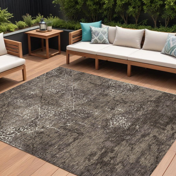 Homeroots 3' Floral Washable Area Rug In Artichoke & Fern Green - Perfect For Indoor & Outdoor Spaces! 9' X 12' Polyester 586154