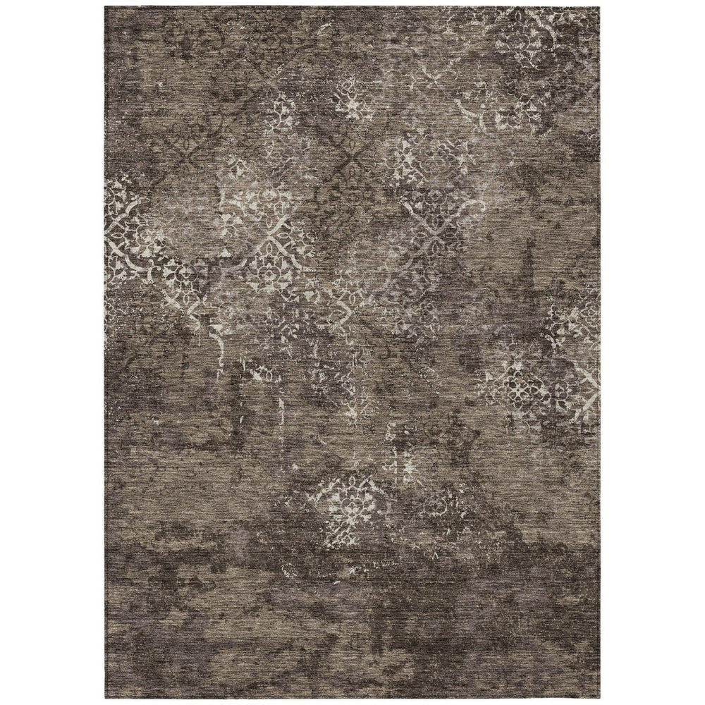 HomeRoots 9' Durable Floral Area Rug - Elegant Brown and Ivory Design for Indoor & Outdoor Spaces, Easy Care 9' X 12' 586154