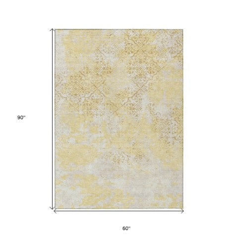 Homeroots 3' Floral Washable Area Rug In Artichoke & Fern Green - Perfect For Indoor & Outdoor Spaces! 5' X 8' Polyester 586157