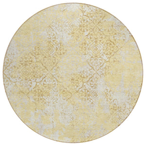 HomeRoots 5' Gold Floral Area Rug - Washable, Durable Design for Indoor & Outdoor Spaces, Perfect for High Traffic 8' Round 586158