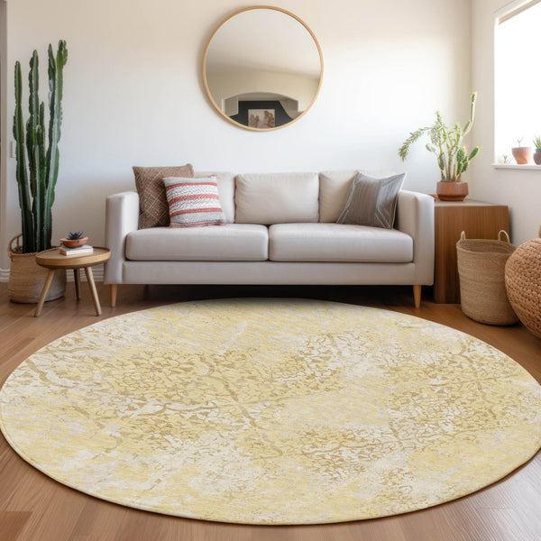 Homeroots 3' Floral Washable Area Rug In Artichoke & Fern Green - Perfect For Indoor & Outdoor Spaces! 8' Round Polyester 586158