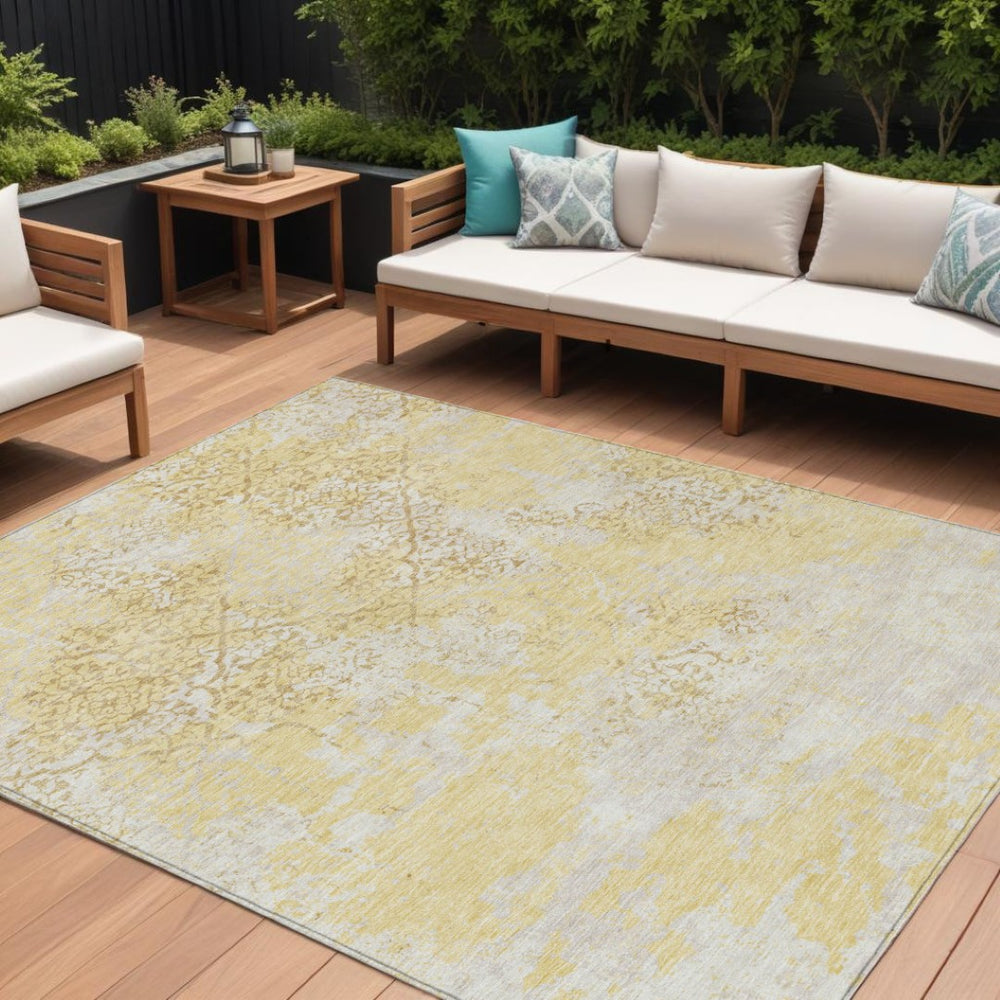 HomeRoots 9' Elegant Gold Wheat and Beige Floral Area Rug – Washable, Stain-Resistant for Indoor and Outdoor Use 9' X 12' 586160