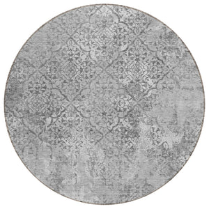 HomeRoots 5' Stylish Gray Charcoal Silver Floral Washable Area Rug for Indoor and Outdoor Versatile Appeal 8' Round 586164