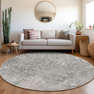 Homeroots 3' Floral Washable Area Rug In Artichoke & Fern Green - Perfect For Indoor & Outdoor Spaces! 8' Round Polyester 586164