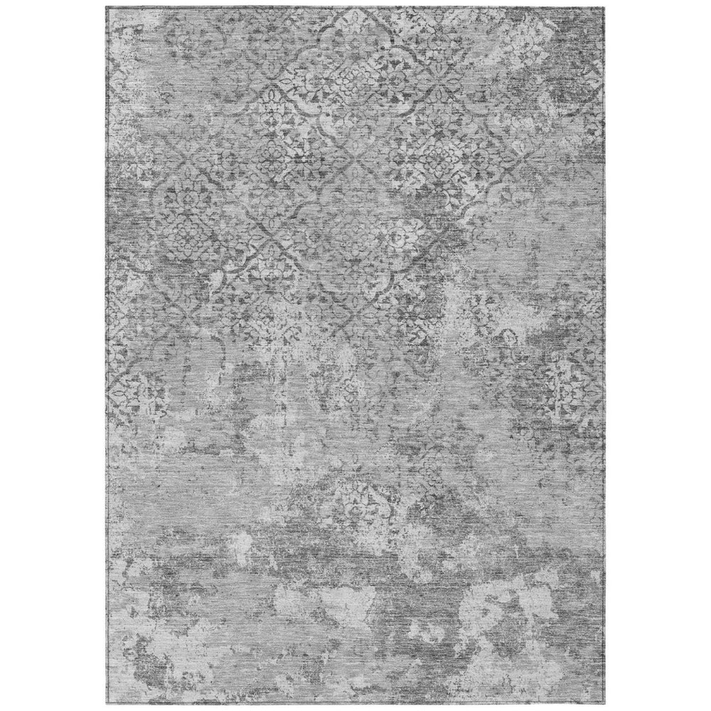 HomeRoots 9' Gray Charcoal and Silver Floral Area Rug - Durable, Washable Design for Indoor and Outdoor Spaces 9' X 12' 586166
