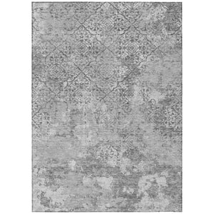 HomeRoots 9' Gray Charcoal and Silver Floral Area Rug - Durable, Washable Design for Indoor and Outdoor Spaces 9' X 12' 586166